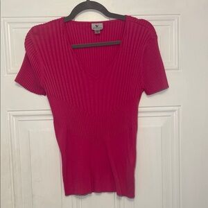 Worthington Pink Ribbed V-Neck silk blend Top